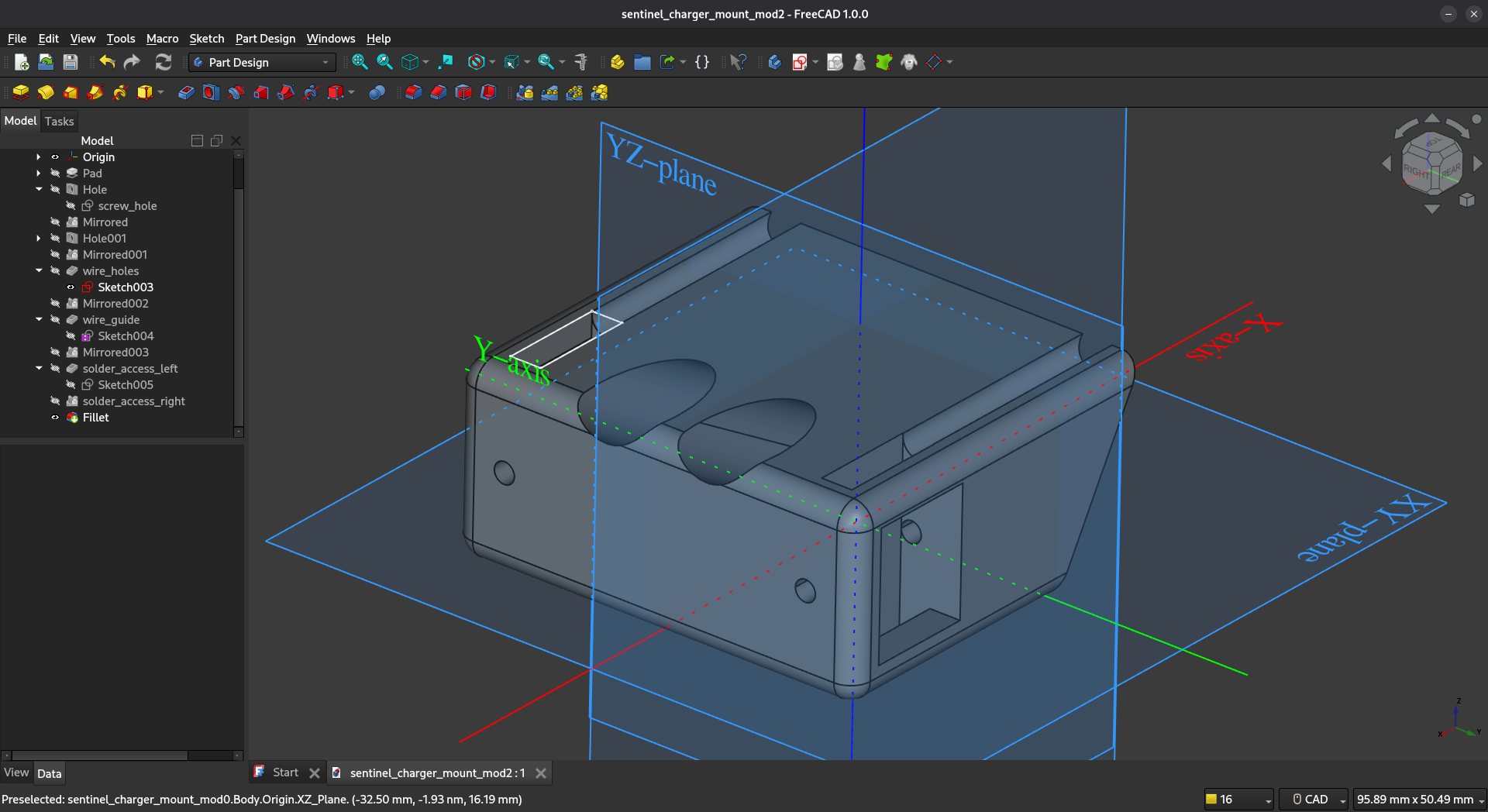 Robot charging adapter modeled in FreeCAD